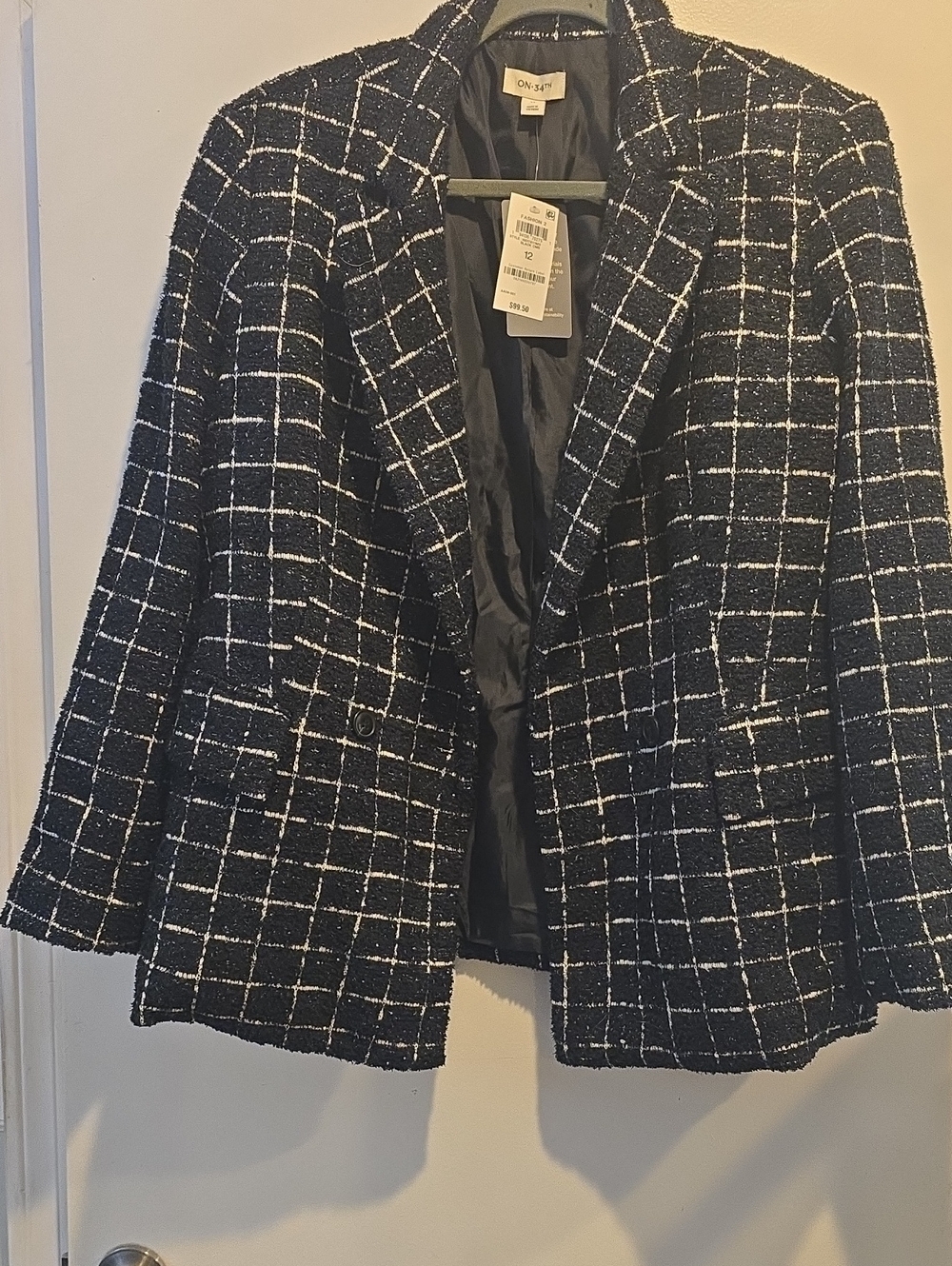 Black & White Windowpane Tweed Blazer Jacket